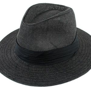 Women Summer Straw Panama Hat Fedora Sun Hat Black